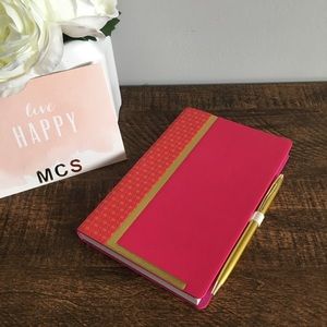 Anthropologie | hot pink “L” leather notebook pen